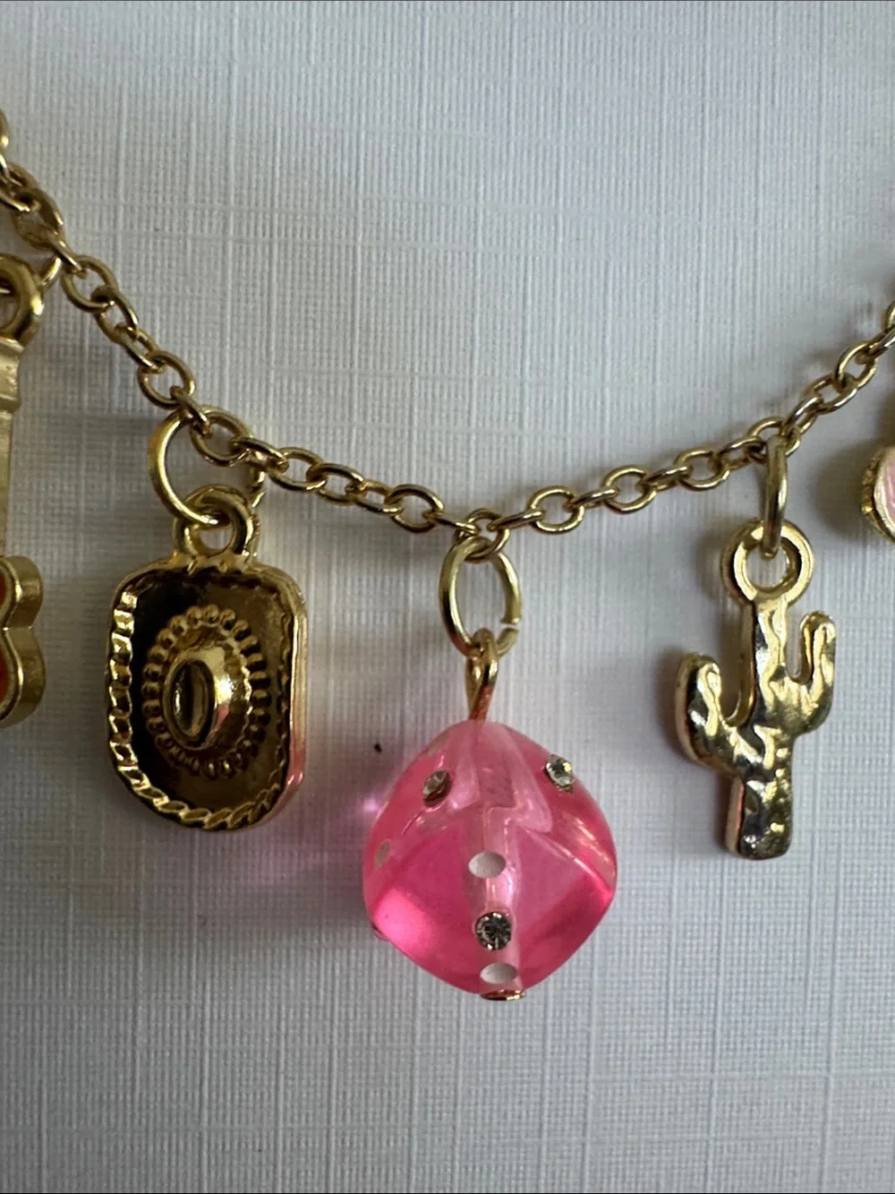 Gold-Tone Western Charm Necklace with Pink & Multicolor Accents